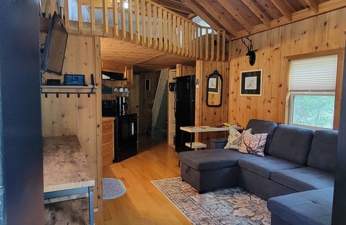 Jasper Cabina | 1 bedrm tiny house with sleeping loft, big yard, fire pit and screened in porch!