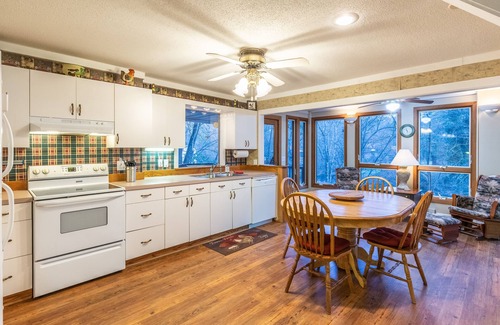 Otto Casa | 2-story waterfront home with mountain & creek views, decks, grill, fireplace, AC