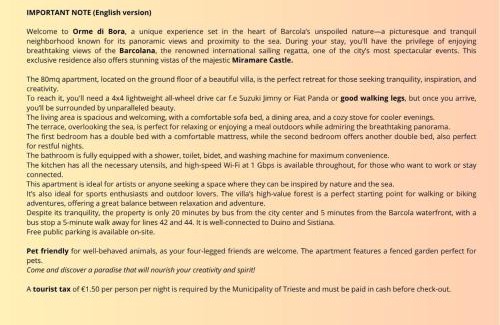 Roiano-Gretta-Barcola-Cologna-Scorcola Apartamento | Appartamento in villa con terrazza vista mare - pet friendly