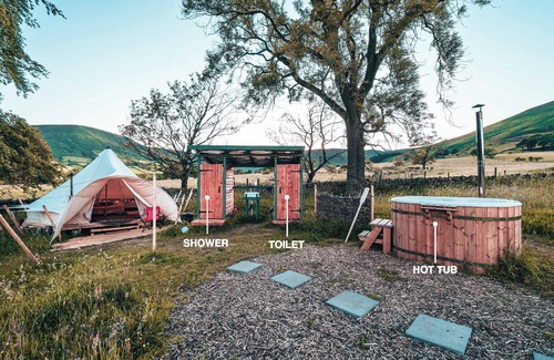 Peak District Alquiler De RV | Superior-Tienda de campaña-Vista a la Montana-Couples-Only-Baño privado