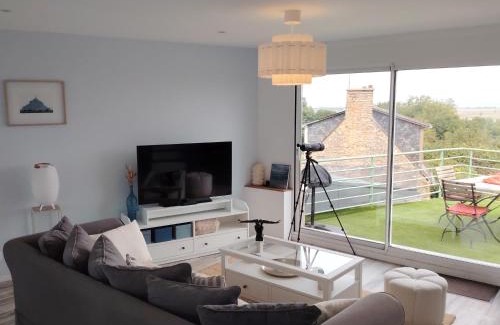 Roz-sur-Couesnon Apartamento | La Terrasse du Mont St Michel, vue imprenable, appartement cosy pour 4 pers