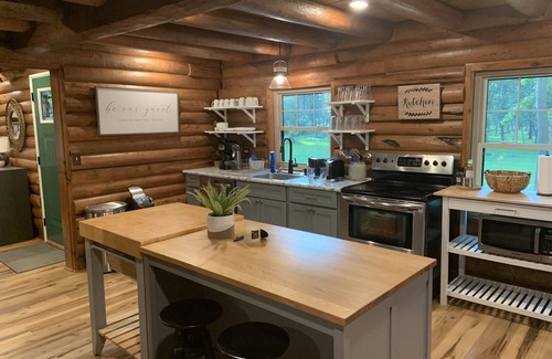 Delavan Lake Cabina | Modern Log Cabin in woods with two gas fireplaces; 20 acres; great location.