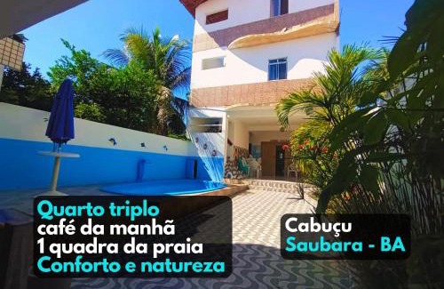 Saubara Apartamento | Quarto 3 quádruplo café da manhã em Pousada, Praia de Cabuçu BA