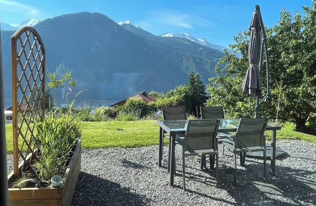 2** GÎTE IN CHALET WITH LARGE TERRACE AND VIEW OF MONT BLANC RANGE.