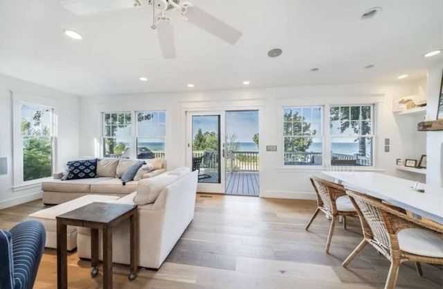 Spectacular lakefront views; Private beach access