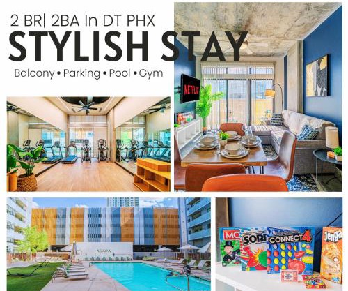 2BR Roosevelt Row Gym Pool Parking Sleeps 8