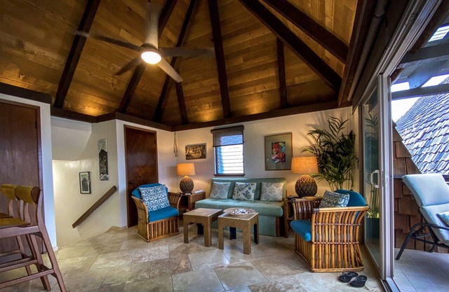 #70 Pog`s Place at Black Sand Beach Punalu`u with Ocean views and Travertine floors.