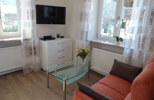 Apartamento Studio Haus Irlinger, 28 m², salón con terraza y césped