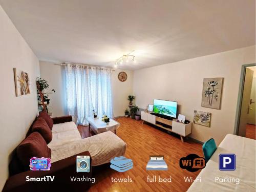 Appartement 70m2 premium , 3 Pièces, Wi-Fi, parking, balcon