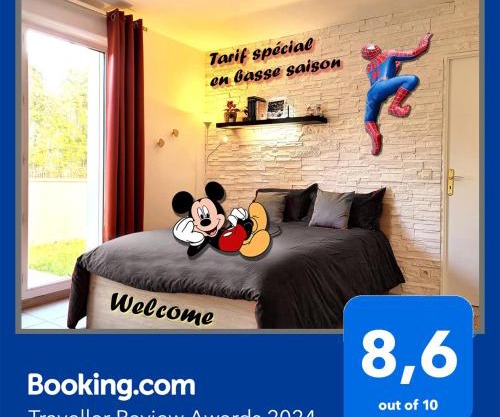 Appartement avec salle de jeux privée,10min de disney transport en commun 6 couchages