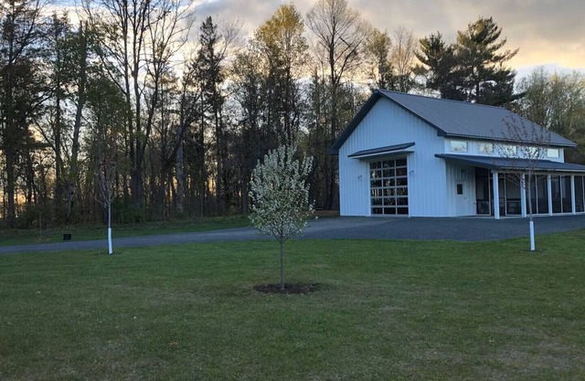 Balsam Lake modern shed cabin + sauna + outdoor shower
