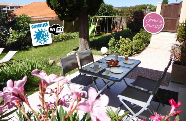 Bas de villa jardin plein sud proche mer clim-Wifi