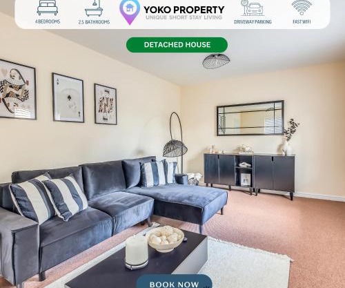 Beautiful Detached House with Driveway Parking, Study Room, Spacious Garden, Smart TVs and Fast Wifi by Yoko Property