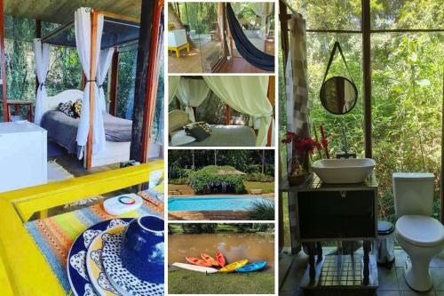 Casa de Vidro na Mata, com Lago, cachoeira, caiaque, Stand up, escorregador no lago