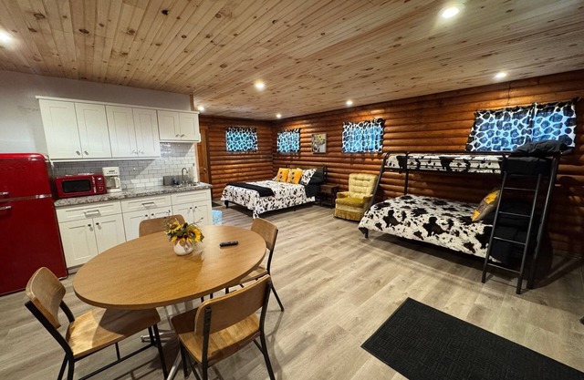 Charming themed log cabin with open layout and WiFi, central heat and a/c.