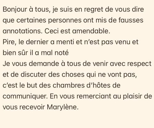 CHEZ MARYLENE frais de par internet plus 28 EUROS taxes françaises sur place tarif inchangé j ai dissocier les taxes du prix de la chambre paiement sur le site et un chez moi, à lire avant réservation ,tout le détail dans choses importantes à savoir
