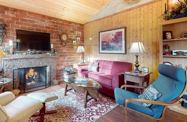 Comforting dog-friendly mountain view cabin with gas fireplace, deck, & patio