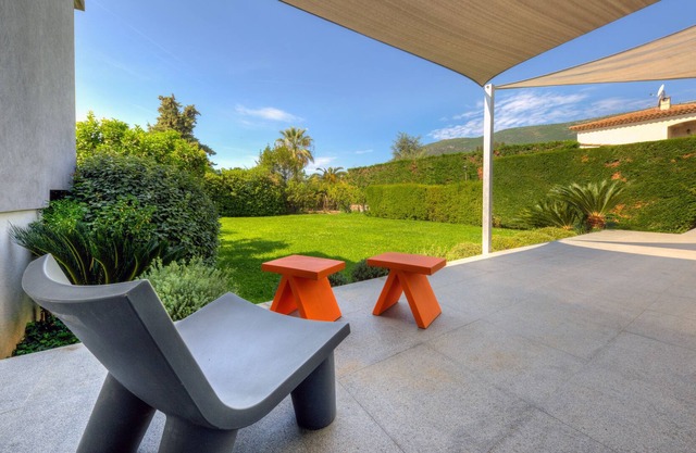 Contemporary house surrounded by greenery