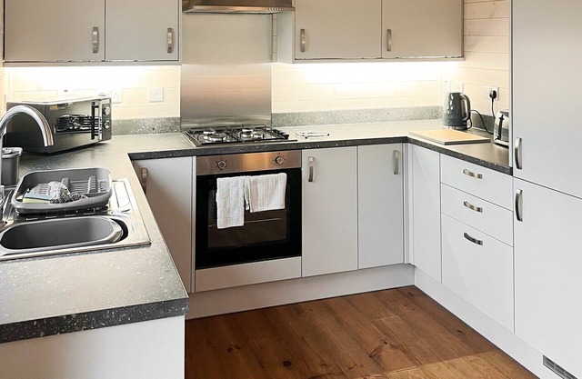 Contemporary lodge with one master double with flatscreen TV and en suite shower/W.