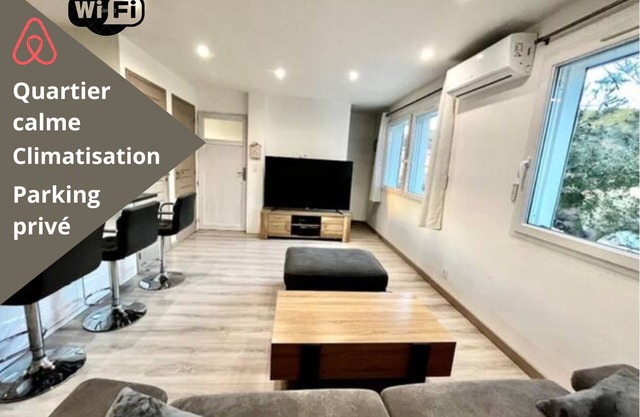 Cosy apartment, 100 m from beaches, quiet area with outside, air conditioning, wifi & parking