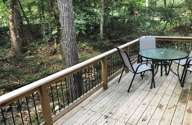 Cozy cabin in secluded forest with deck on creek. Full kitchen. 900 square feet.