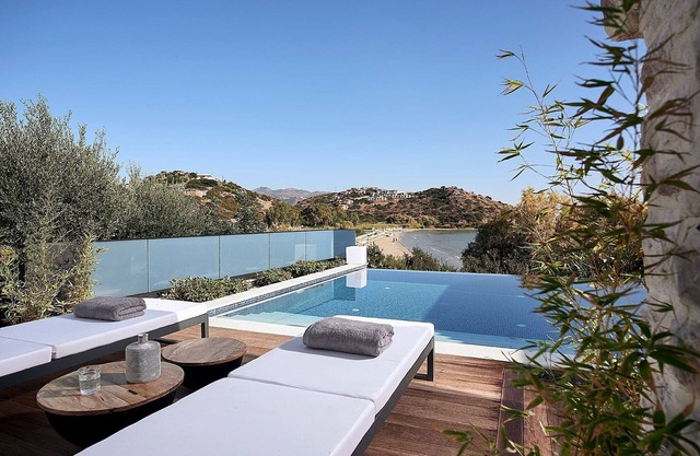 Dazzling Heraklion Villa | Villa Faramir | 5 Bedrooms | 2 Private Outdoor Infinity Pools | Turkish bath/Hammam | Private Furnished Terrace | Outdoor Dining Area | Fire Pit | Fitness room / equipment | Agios Nikolaos