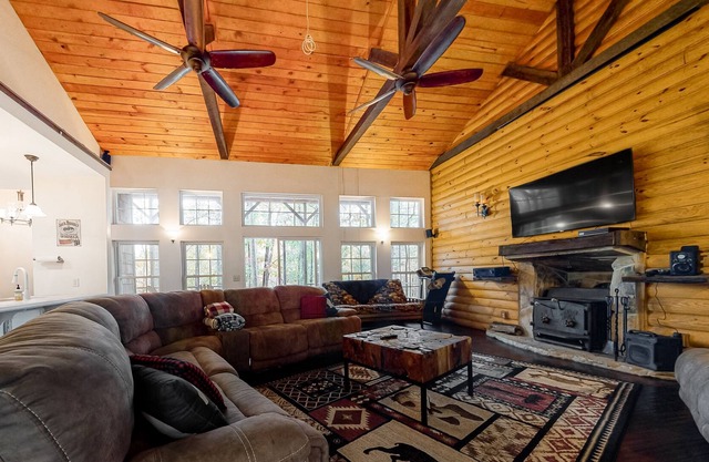 Dog-friendly cabin w/ soaring ceilings, an updated kitchen, & a private hot tub