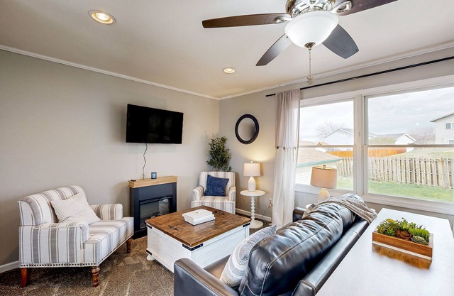Dog-friendly home with rec room, deck & central location for exploring