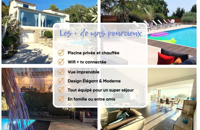 ELEGANT VILLA, private heated pool, not overlooked, magnificent sea view
