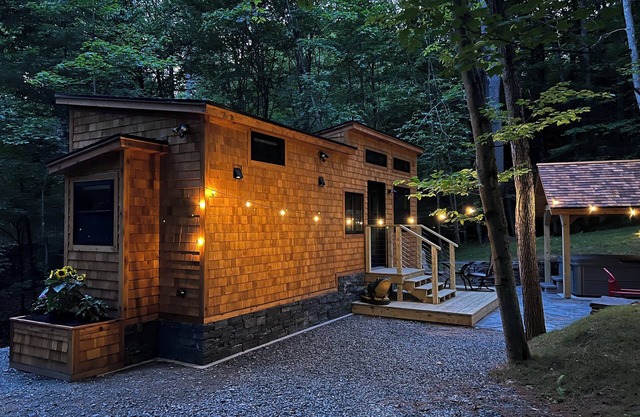 Escape to this private and peaceful tiny home with hot tub in Sharon, VT!