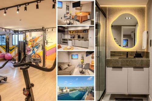 Flat a 50m da praia, com cozinha, estacionamento, recepção 24h, academia, lavanderia, Wi-Fi, Rooftop com piscina, churrasqueira e vista incrível
