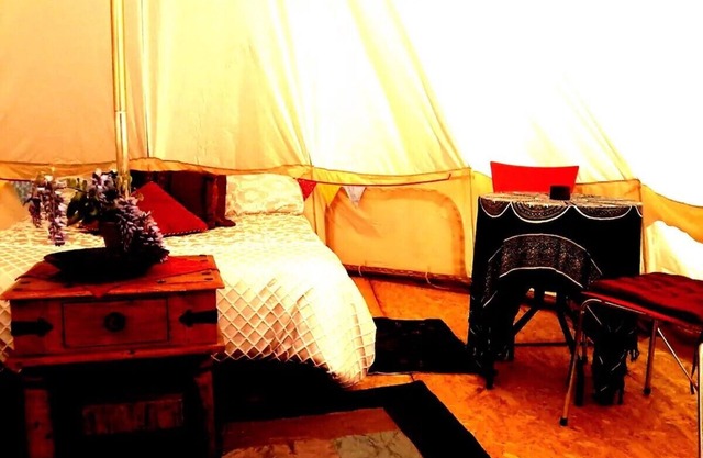Glamp ~ Camp in style with a difference. Bathroom next to your Glamp. Cozy.