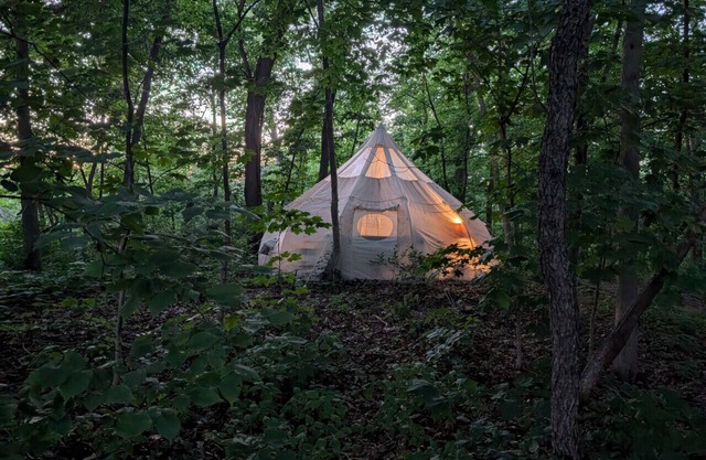 Heated Tent, Queen Bed in Forest on Farm w Animals