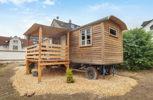 Casa de vacaciones 'Tiny House' con terraza privada, Wi-Fi y aire acondicionado