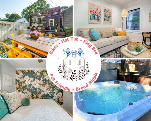 Hot Tub, King Bed, Bikes, Pet Friendly with Fenced Backyard, Walk to Broad Ripple Village, 10 minutes to Downtown