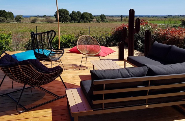 En el corazón de un viñedo, bonita casa de campo con el mar y con vistas al lago Thau