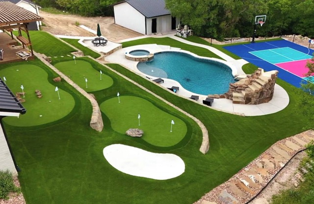 Incredible Pool SportCourt MiniGolf Game Building Firepit Treehouse