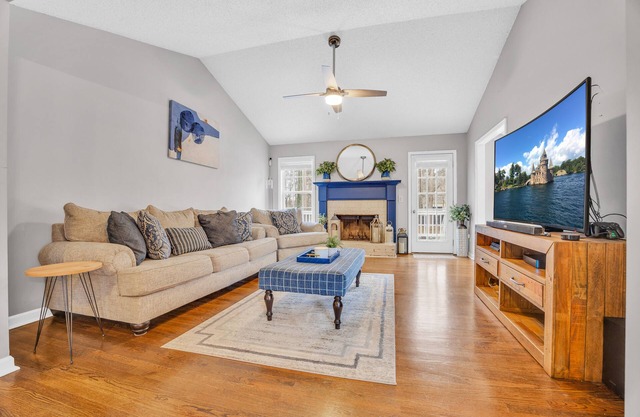 Large 5 bedroom home with fenced yard and custom fire pit