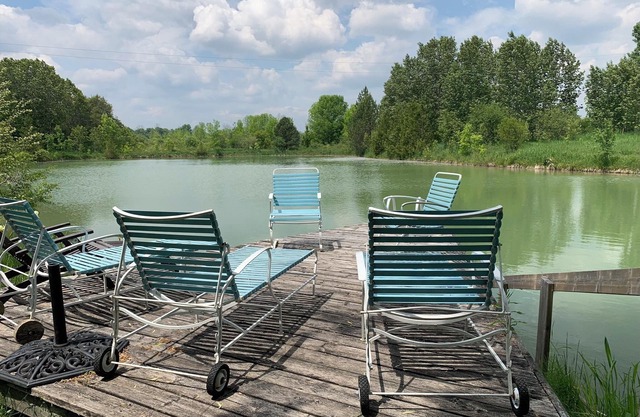 Large stone house with hot tub pond, secluded acerage, up to three families
