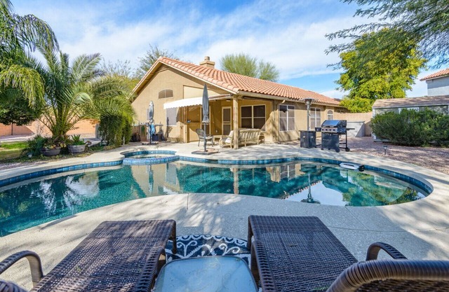 Luxe Desert-Chic 3BR | Heated Pool + Spa | Grill
