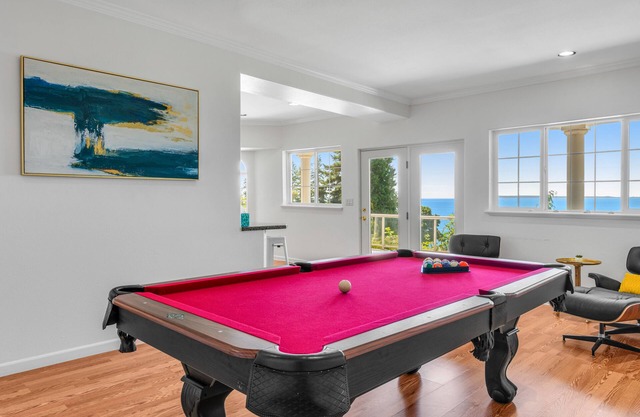 Luxurious dog-friendly water-view home with private beach access & hot tub