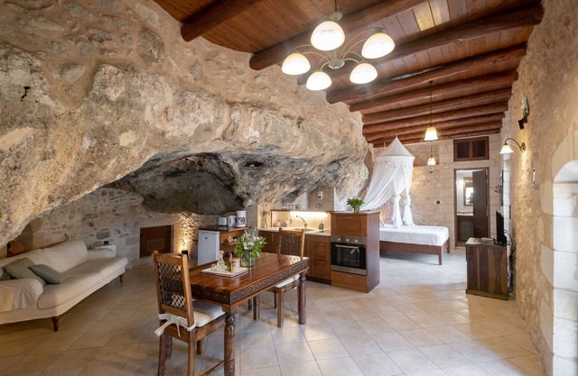 Luxurious stone cave with pool and sea view