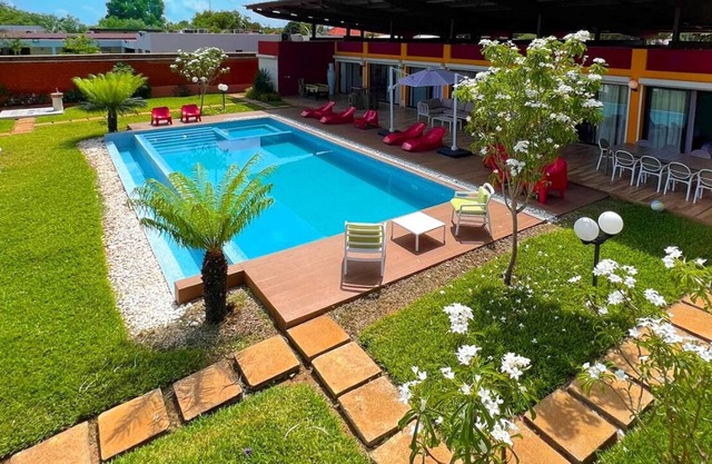 Luxurious villa with pool/jacuzzi and lagoon view.