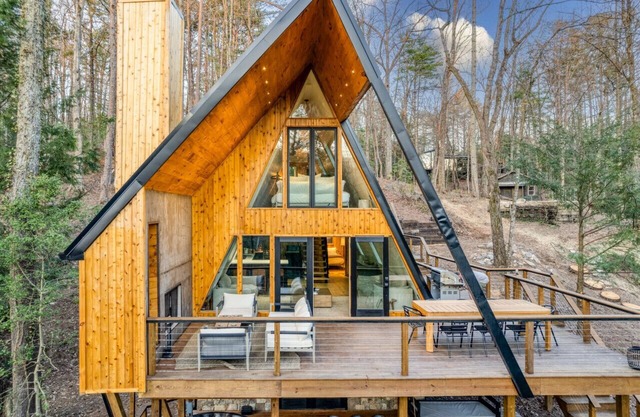 Luxury A-frame | Modern Riverfront w/ Hot Tub