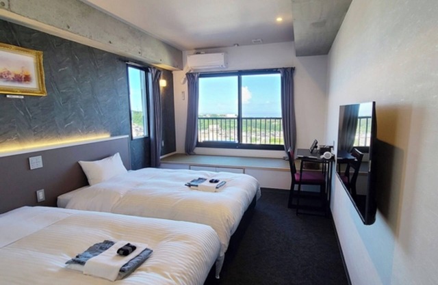 Main guest room Ocean side Twin room with a pa / Beppu Ōita