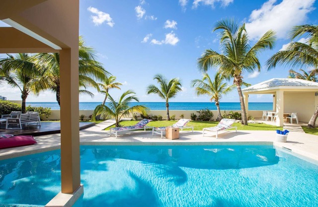 modern, breathtaking view of the Caribbean Sea and the island of Saba
