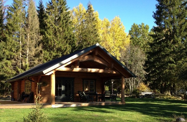 Modern holiday home with sauna, hot tub for bathing and trout pond in Småland