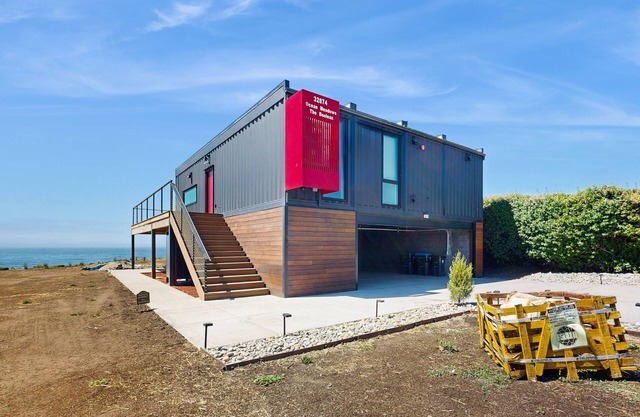 Modern oceanfront container home with electric fireplace & wifi - walk to beach