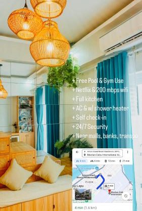 Modern Studio 4 Minutes from Mactan-Cebu Airport, Pool, Wi-Fi & Kitchen