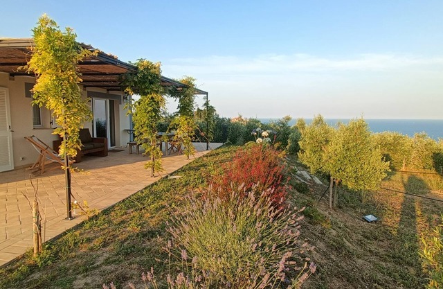 Panoramic Cottage, stunning view, 3 mins from the sea, surrounded by olive trees